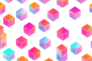 Vibrant geometric pattern with colorful 3D cubes on a dark background, creating a sense of depth and movement. Perfect for modern design projects. png