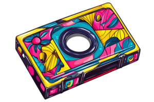 Vibrant abstract camera design with colorful floral patterns, blending modern technology and artistic expression in a unique illustration. png