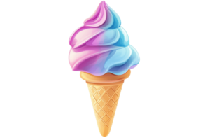 Vibrant pastel-colored soft serve ice cream on a classic cone, perfect for summer days and sweet tooth satisfaction. png