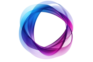 Vibrant multicolored swirling abstract design with blue, purple, and pink hues, forming a smooth circular gradient on a transparent background. png