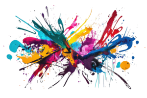 Vibrant splash of colorful paint creating a dynamic abstract design, evoking creativity and artistic expression in a vivid display of hues. png
