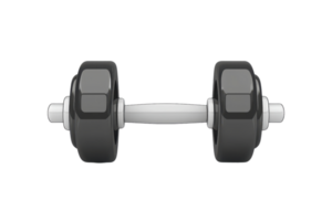 Black dumbbell with a silver handle isolated on a transparent background. ideal for fitness or weightlifting themes in gyms and workout routines. png