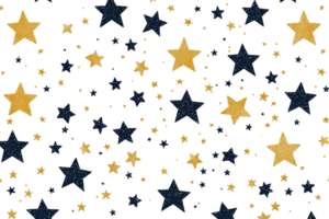 Vibrant star pattern with gold and dark blue stars scattered on a transparent background. creating a dazzling cosmic effect. png