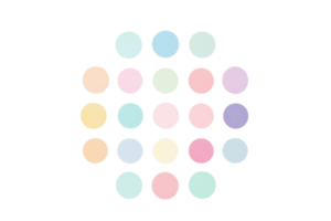 Abstract pattern of pastel circles arranged in a geometric layout. Soft and calming colors create a soothing visual harmony. png