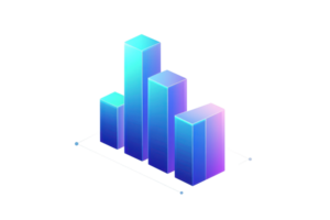 Abstract 3D bar chart with gradient colors on a transparent background. representing growth, data analysis, and business statistics. png