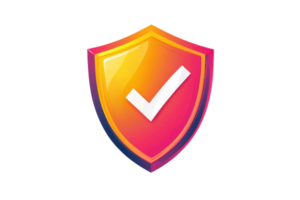 Bright gradient shield with a checkmark, symbolizing security and protection. Ideal for digital safety, reliability visuals. png