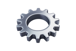 A close-up of a metallic gear showcasing its intricate design and engineering precision. Ideal for industrial and technological themes. png