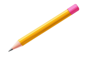Close-up image of a classic yellow wooden pencil against a transparent background. showcasing its eraser and sharpened tip for educational themes. png