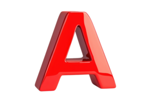Bold red 3D letter A isolated on transparent background. symbolizing alphabet, typography, and design elements for creative projects. png