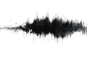 Abstract black and white sound wave pattern on a transparent background, representing audio frequency and digital technology. png