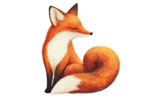 Charming illustration of a sitting red fox with a bushy tail on a transparent background. showcasing nature and wildlife artistry. png
