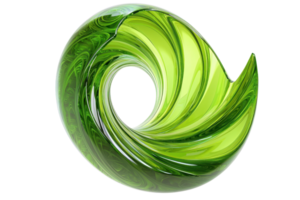 Abstract green glass swirl design with dynamic curves and vibrant color, symbolizing movement and energy, perfect for modern aesthetic projects. png