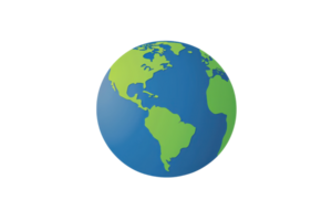 Digital illustration of a colorful globe representing Earth, showcasing continents with blue oceans against a transparent background. png