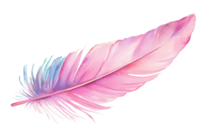 Delicate pink and blue feather on transparent background. symbolizing softness, elegance, and tranquility in a minimalist style. png