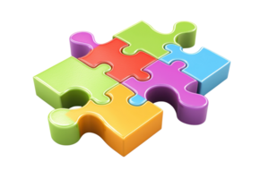 Colorful puzzle pieces interlocking, symbolizing teamwork, problem-solving, and creativity. Ideal for education and strategy themes. png