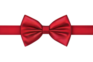 Elegant red satin bow tie on a matching ribbon, perfect for formal events and fashion accessories, adding a touch of sophistication and style. png