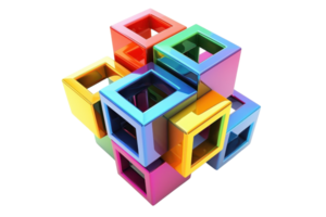 Colorful interlocking cubes forming a complex 3D puzzle, symbolizing creativity, teamwork, and problem-solving on a transparent background. png
