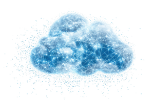 Digital cloud of glowing connections symbolizing network data exchange and futuristic technology in a transparent blue design. png