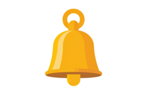 Illustration of a shiny, golden bell with a simple design, perfect for notifications, alerts, and sound icon representations in digital content. png