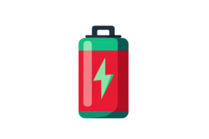 Illustration of a charged battery with a lightning bolt, symbolizing energy, power, and sustainable technology. Ideal for tech and eco concepts. png