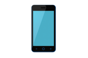 Illustration of a modern smartphone with a blue screen, showcasing sleek design and technology, perfect for tech-related projects. png