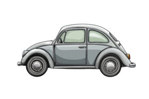Illustration of a classic vintage car, side view, gray color, featuring round curves, nostalgic design, simple style, isolated on white. png