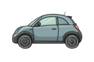 Illustration of a compact, modern car. Side view of a small, gray vehicle with a sleek, simple design. art for automotive themes. png