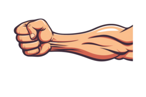 Graphic illustration of a muscular flexed arm displaying strength and power. Ideal for fitness and strength-training concepts. png