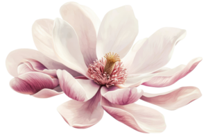 Elegant white and pink magnolia flower isolated on a transparent background. showcasing its delicate petals and intricate details. png