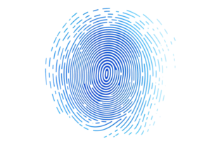 Futuristic digital fingerprint pattern in blue tones, symbolizing technology and identity. Perfect for security and innovation themes. png