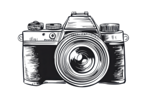 Illustration of a vintage camera sketch, capturing the essence of classic photography with intricate, detailed lines on a subtle background. png