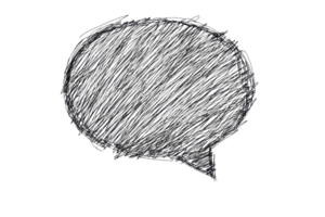 Hand-drawn sketch of a textured black speech bubble on a transparent background. representing communication and expression in a creative style. png