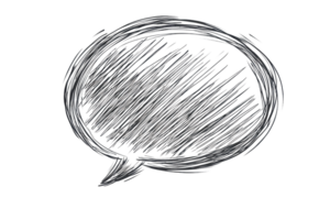 Hand-drawn speech bubble on transparent background. sketched in black ink, representing communication, conversation, and creative expression. png