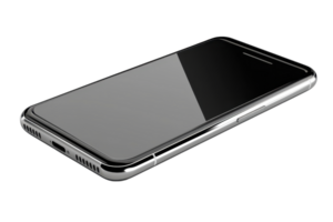 Sleek smartphone with a reflective screen and minimalistic design, showcasing modern technology and communication in a portable device. png
