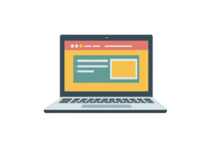 illustration depicting a minimalist laptop screen displaying a colorful interface, suitable for web design and technology themes. png