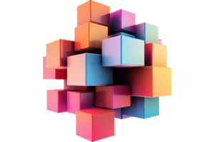 Vibrant 3D geometric structure of colorful cubes, displaying modern abstract design concepts in vivid hues and intricate patterns. png