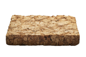Rectangular piece of cork board with textured surface, isolated on transparent background. Ideal for design projects and material presentations. png