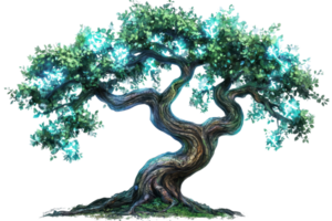 Mystical tree with glowing leaves and twisted branches, depicting fantasy and magic. Perfect for artistic and nature-themed projects. png