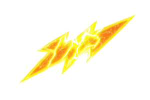Vibrant yellow lightning bolt illustration with glowing effect, symbolizing energy, power, and electricity on a dark background. png