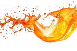 Vibrant splash of orange liquid in motion against a transparent background. capturing energy and fluidity in a dynamic abstract form. png