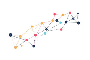 Abstract colorful network of connected dots and lines forming a dynamic web structure, symbolizing digital communication and connectivity. png