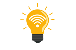 Bright idea concept with yellow light bulb and wireless symbol, representing innovation and connectivity in a modern digital world. png
