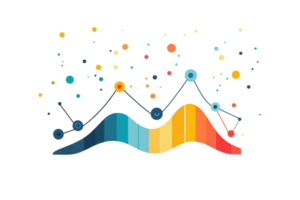 Colorful abstract data visualization with dynamic graph lines and glowing nodes, symbolizing analytical insights and digital data analysis. png