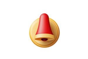 3D illustration of a vibrant red bell notification icon on a golden circular background, isolated on a white backdrop. png
