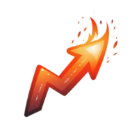 Dynamic rising arrow with fiery design symbolizing growth, progress, and success in business, finance, or personal development. png