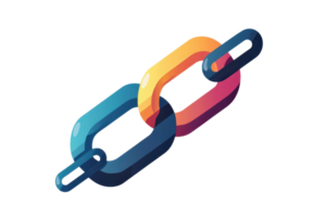 Colorful digital chain link illustration with vibrant hues, symbolizing connection and unity in a modern conceptual design. png