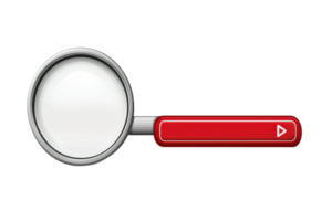 A magnifying glass with a red handle on a transparent background. symbolizing search, exploration, and investigation. Perfect for educational use. png