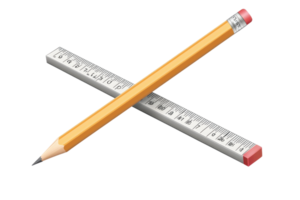 Crossed pencil and ruler on transparent background. symbolizing creativity and precision. Ideal for education, design, and planning concepts. png