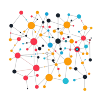 Colorful abstract network of interconnected dots and lines representing communication and technology concepts. png