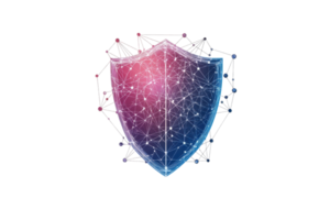 Abstract digital shield with a network pattern, symbolizing cybersecurity, data protection, and advanced technology solutions. png